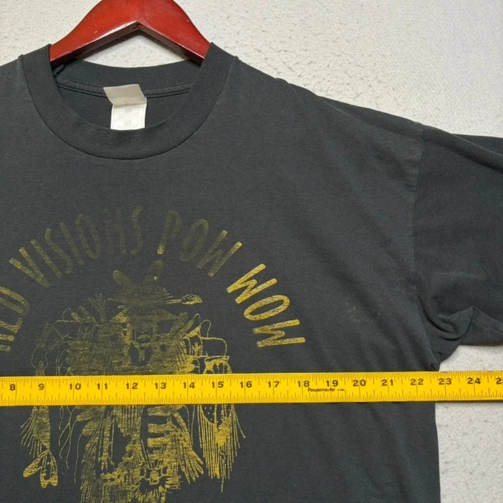 Fruit of the Loom T-Shirt Mens XL Black Red Visions Pow Wow Vintage 90s Graphic